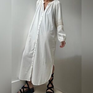 Xirena Lilou Cotton Maxi White Dress Embroidered Sz Medium Kaftan Casual Breezy